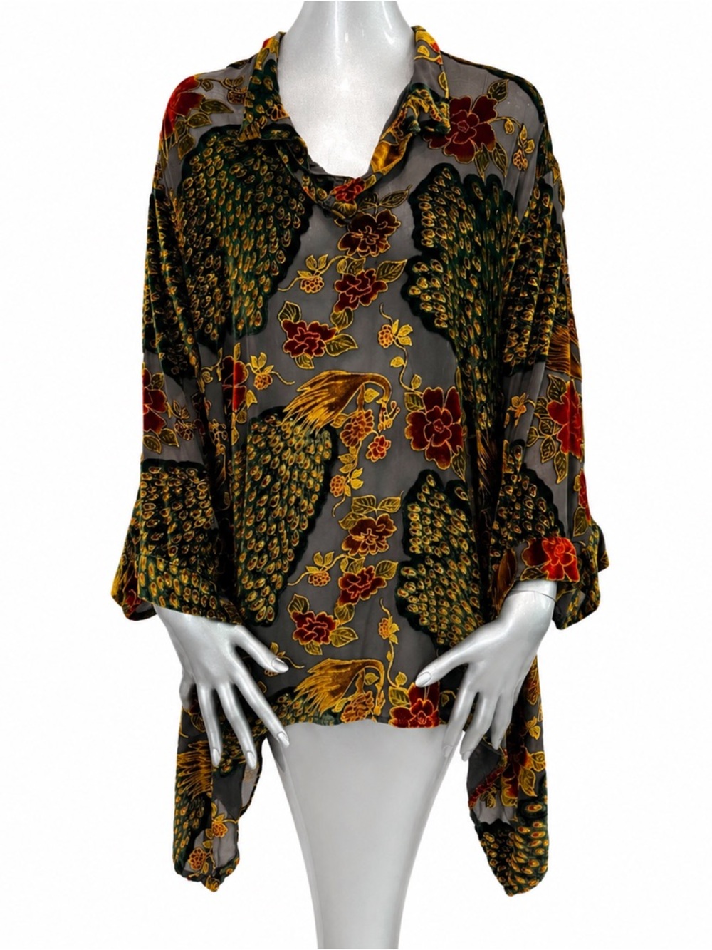 URU Catalina Peacock Burnout Velvet Silk Rayon Tunic Top NWT Uru Size 2
